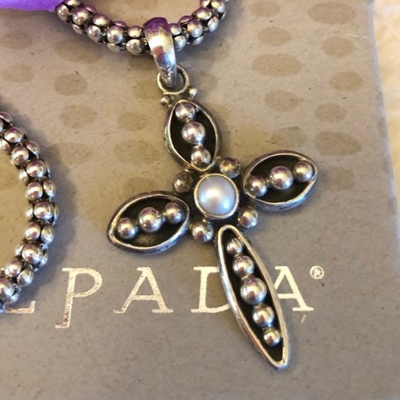 Silpada Pearl Cross Pendant on popcorn chain N1106 S0971 - Picture 3 of 11